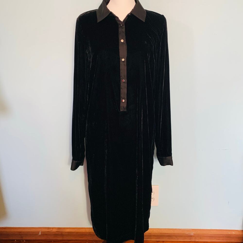 Talbots Black Velvet Popover Shirtdress Size Small - Picture 7 of 8